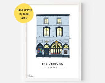 The Jericho Tavern pub, Oxford Wall Art Print OX2 - University, Historic, Music Venue, City, Building, Graduation - Illustration Poster