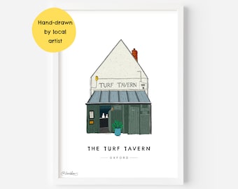 The Turf Tavern pub Oxford Wall Art Print OX1 - University, Student Gift, Radcliffe Camera, City, Graduation, Travel - Illustration Poster