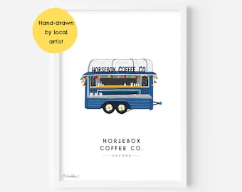 Horsebox Coffee Co Oxford Wall Art Print OX1 - Dark Horse Roastery, Pitt Rivers, Harcourt Aboretum, University - Illustration Poster