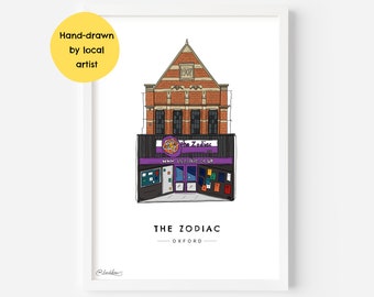 Oxford Zodiac Wall Art Print OX4 - Live Music Venue, Cowley Road, O2 Academy, Grassroots, Building, Night Club Gift - Illustration Poster