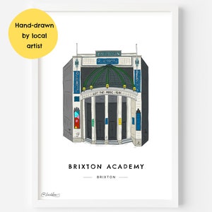 Brixton O2 Academy Music Venue Wall Art Print SW9 South London, Stockwell, Night Club, Live Music Gift Illustration Poster image 1