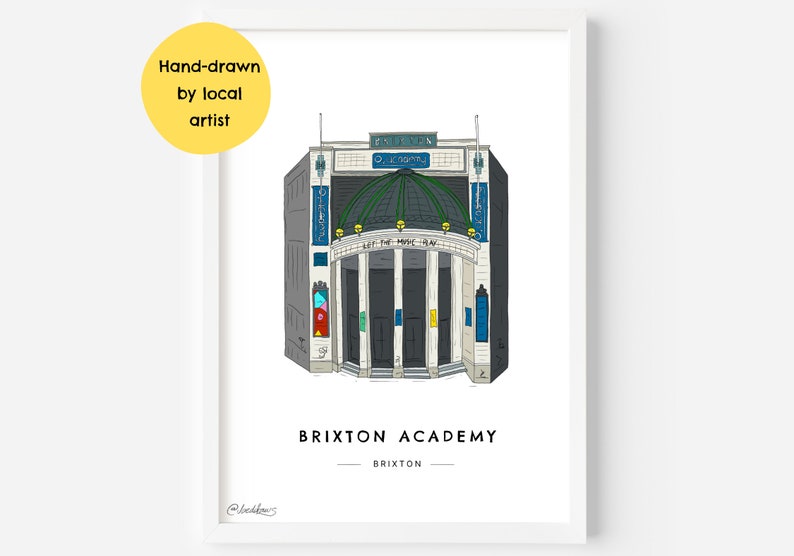 Brixton O2 Academy Music Venue Wall Art Print SW9 South London, Stockwell, Night Club, Live Music Gift Illustration Poster image 1