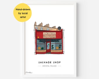 Crystal Palace Antiques Salvage Shop Wall Art Print SE19 - South London, Gipsy Hill, Penge - Illustration Poster