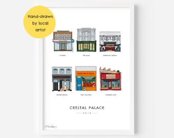 Crystal Palace Landmarks Wall Art Print SE19 - The Alma, Everyman Cinema,  Antiques, Yard Sale, Walker Briggs, Coopers - Illustration Poster