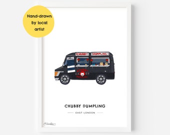 Chubby Dumpling Wall Art Print - Food Truck, East London, Victoria Park, Clapton, Chinese Dim Sum, Food Gift - Illustration Poster