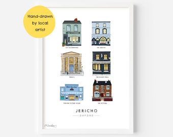 Jericho Locations Wall Art Print - Phoenix Cinema, Old Bookbinders, Tavern, Victoria, Rickety Press, Freuds, University, Illustration Poster