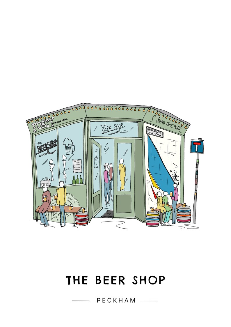 The Beer Shop Nunhead Wall Art Print SE15 South East London, East Dulwich, Peckham Pubs, Rye Lane, Beer Gift Illustration Poster image 3