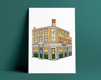 Mile End, The Palm Tree Pub, Illustration Print Poster, East London, Bow, Bethnal Green, Wall Art, Victoria Park, Beer Gift, Size A4, A3