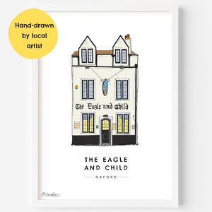 The Eagle and Child Pub Oxford Wall Art Print OX1 - St Giles, Universidad de Oxford, Tolkien, Bird And Baby, City - Póster ilustrativo
