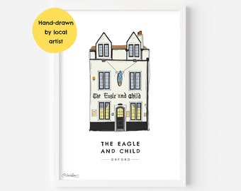 The Eagle and Child Pub Oxford Wall Art Print OX1 - St Giles, Oxford University, Tolkien, Bird And Baby, City - Illustration Poster