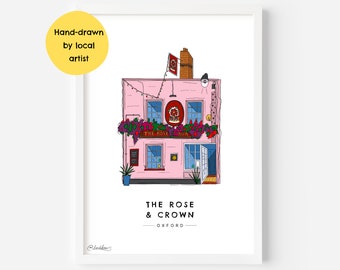 The Rose and Crown Pub Oxford Wall Art Print OX2 - North Parade, Jericho, University, Historic, City, Building - Illustration Poster