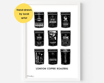 London Speciality Coffee Roasters Wall Art - Climpson, Union, Allpress, Assembly, Fuckoffee, Volcano, Hermanos, Square Mile, Ozone - Poster