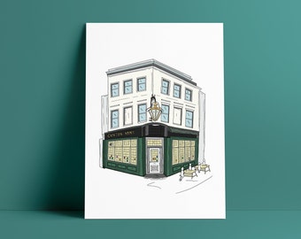 Stockwell, The Canton Arms Pub, Illustration Print Poster, South London, Brixton, Lambeth, SW8, Beer Gift, Clapham, Size A4, A3 Wall Art