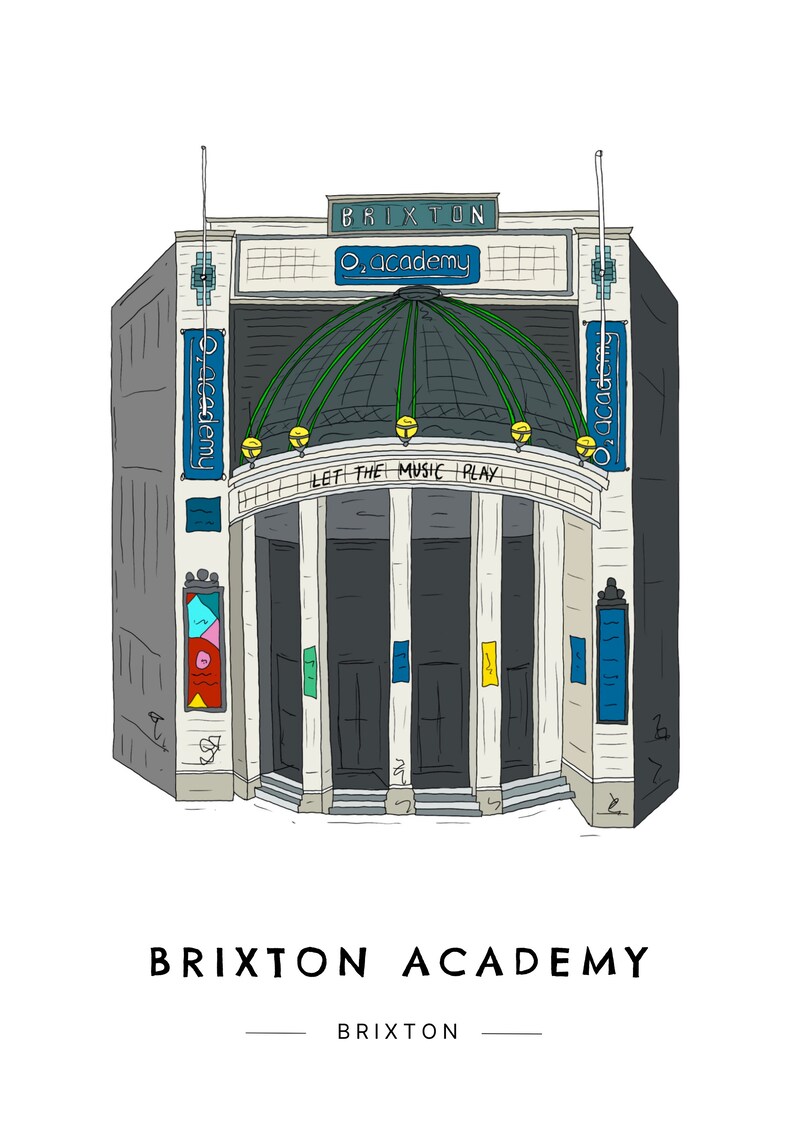 Brixton O2 Academy Music Venue Wall Art Print SW9 South London, Stockwell, Night Club, Live Music Gift Illustration Poster image 3