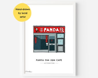 Panda Dim Sum Cafe Leytonstone Wall Art Print E11 - East London, Wanstead, Chinese Restaurant, Dumplings, Food Gift - Illustration Poster