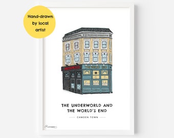Camden Underworld Wall Art Print NW1 - Worlds End Pub, Camden Market, Music Venue, North London, Music Gift - Illustration Poster