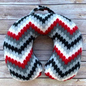 Travel Neck Pillow -  Chevron Red/Black/Gray/White