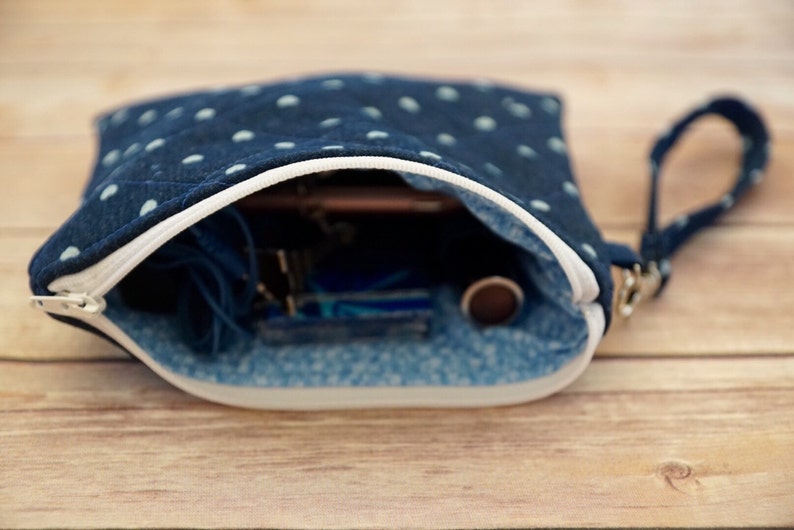 Wristlet Purse/makeup Bag/iphone Case Denim Blue With Mini - Etsy