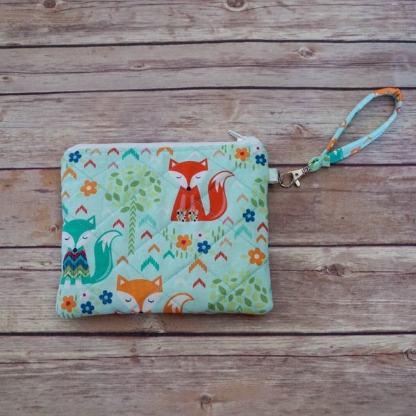 Wristlet Purse/Makeup Bag/IPhone Case - Fox Print