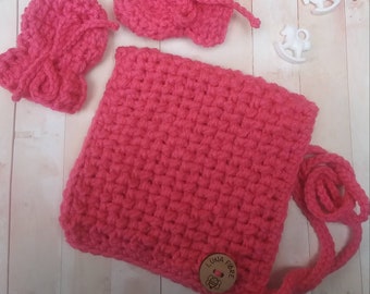 Bonnett Handmade Crochet Baby Pixie Set with Thumbless Mittens Bubblegum Pink