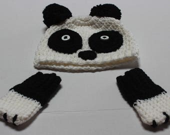 Baby Panda Hat and Mitten set