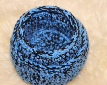 Crochet Storage Nesting Baskets Handmade Marbled Blue Black