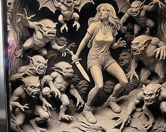 Ultimate night light blond girl fighting off demons, classic lady with admiring zombies