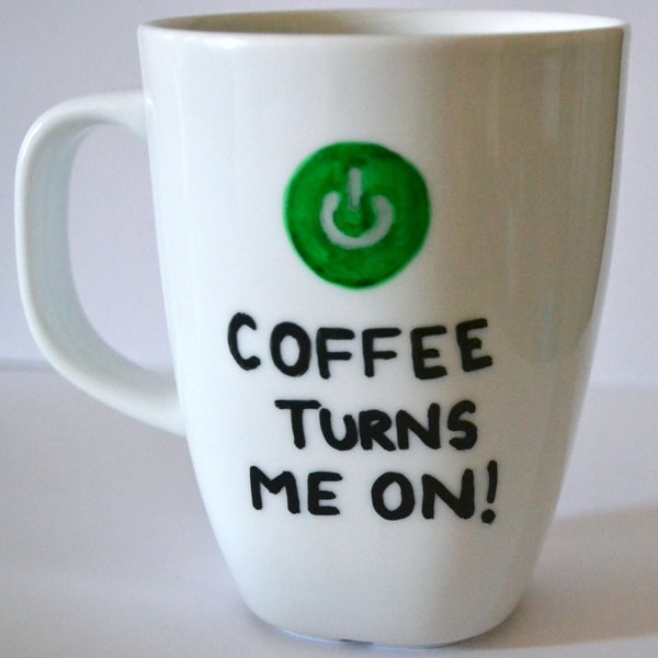 Computer Geek Coffee Mug Christmas Gift "Turn On" - Power On Button 10 oz