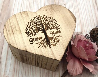 Memory box personalized with name in heart shape / memory box personalized with tree of life / ring box / engagement