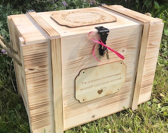 XXL Large wedding box personalized with wedding couple, wedding gift, memory box for the wedding, large wooden box personalized