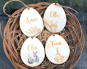 Osterei aus Holz personalisiert mit Name / Osteranhänger / Osterdeko für Osterkorb / Osterhase / Ostereiern zum aufhängen / Ostereier Holz