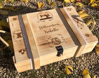 Personalized wooden sewing box | Handmade storage box | Sewing accessory box with engraving | Gift for sewing enthusiasts