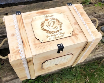 XXL Large Baby Keepsake Box personalized with Name and Baptismal Dove - Gift for christening