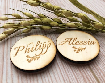 Name tags wedding with magnet, round / name tags wood / name tags personalized for wedding / name tag round with name