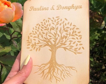 Wedding card personalized with tree of life, personalized wedding gift, personalized wedding card, wooden wedding card