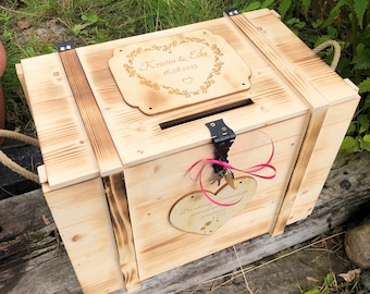 XXL Large Wedding Card Box Personalized with Names, Heart Rosary and Lock - Wedding Keepsake Box - Wedding Gift personalized