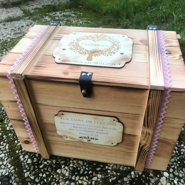 Memory box, personalized with engraving, motif, text for special occasion / gift box / wedding box / birth or christening box  / storage box