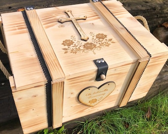 Mourning box personalized with name, cross and flowers / memory box personalized with motif / gift for mourners / mourning gift