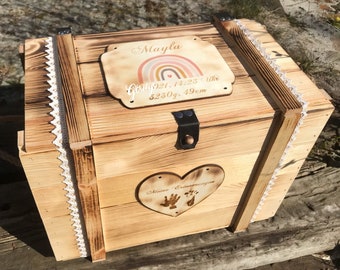 XXL Große Erinnerungskiste Baby personalisiert mit Regenbogen und Geburtsdaten / Erinnerungsbox / Erinnerungsbox Baby / Erinnerungsbox Groß