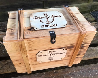 Grande boîte de mariage maritime XXL personnalisée avec ancre / boîte à souvenirs personnalisée pour le mariage / boîte de rangement XXL