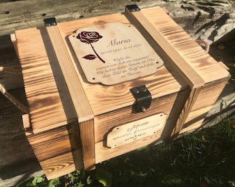 Trauerkiste personalisiert mit Rose / Holzkiste personalisiert mit Motiv / Holzkiste mit Gravur / Geschenk für Trauernde / Trauer Geschenk