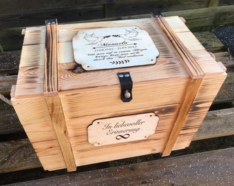 Große Trauerkiste XXL mit Friedenstauben, Erinnerungskiste personalisiert mit Name, Geschenk für Trauernde, Erinnerungsbox mit Gravur