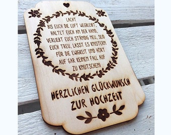 Glückwunschkarte zur Hochzeit graviert nach Wunsch / Geschenkekarte / Hochzeitsgeschenk / Holzkarte mit Gravur / Geschenk zur Hochzeit