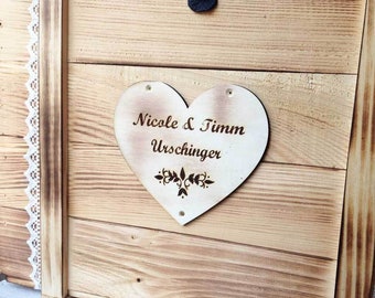 Wooden heart 10, 15, 20 cm, wooden sign with personal engraving, heart sign, wooden heart