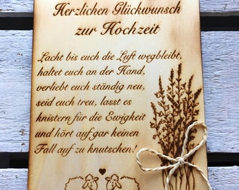 Glückwunschkarte zur Hochzeit personalisiert mit Wunschgravur, Geschenk zur Hochzeit personalisiert, Hochzeitskarte