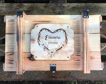 XXL Baby Memory Box Personalized with Name and Heart Rosary - Large Storage Box for Children - Personalized Memory Box