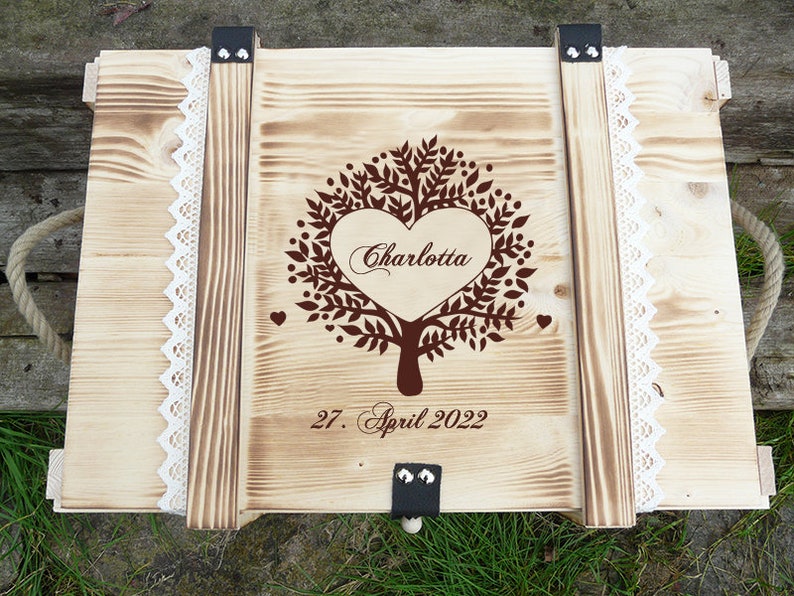 Große Erinnerungskiste Baby personalisiert mit Name / Baby Erinnerungsbox Holz mit Deckel / Babygeschenk / Taufgeschenk / Geburtsgeschenk Bild 2