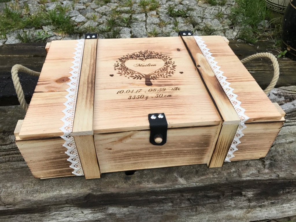 Memory box, personalized with engraving, motif, text for special occasion / gift box / wedding box / birth or christening box  / storage box