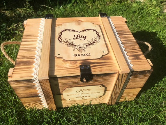 Caja De Recuerdos De Madera Personalizable Para Bebé – Estilo Vintage, Ideal Para Bautizos O Regalos