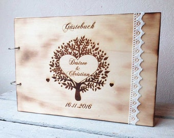 Wooden guestbook with engraving / guest book for Birthday, Birth, Christening, Marriage, Event / wooden guestbook personalized / photo album